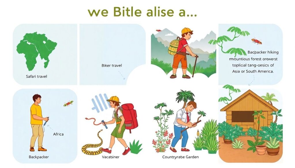 Страхование от укусов ядовитых змей и насекомых для вашей безопасности и защиты Страхование от укуса ядовитых змей и насекомых. - иллюстрация