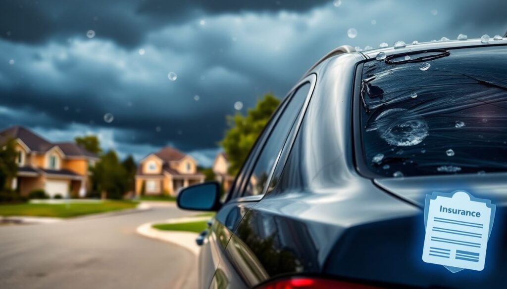 Страхование от града для автомобиля — защита от повреждений и финансовых потерь Страхование от повреждения автомобиля градом. - иллюстрация