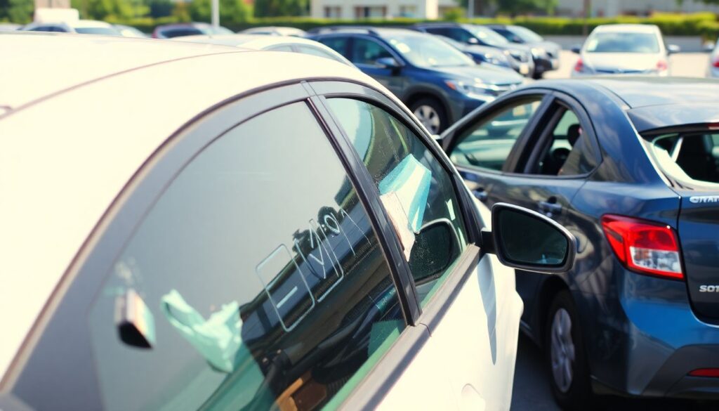 Страхование от повреждения автомобиля на парковке. - иллюстрация