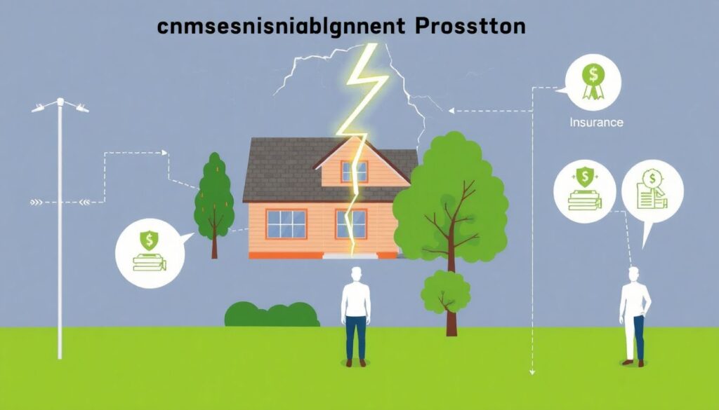 Страхование от удара молнии: защита дома, человека и имущества Страхование от попадания молнии: в дом, в дерево, в человека. - иллюстрация