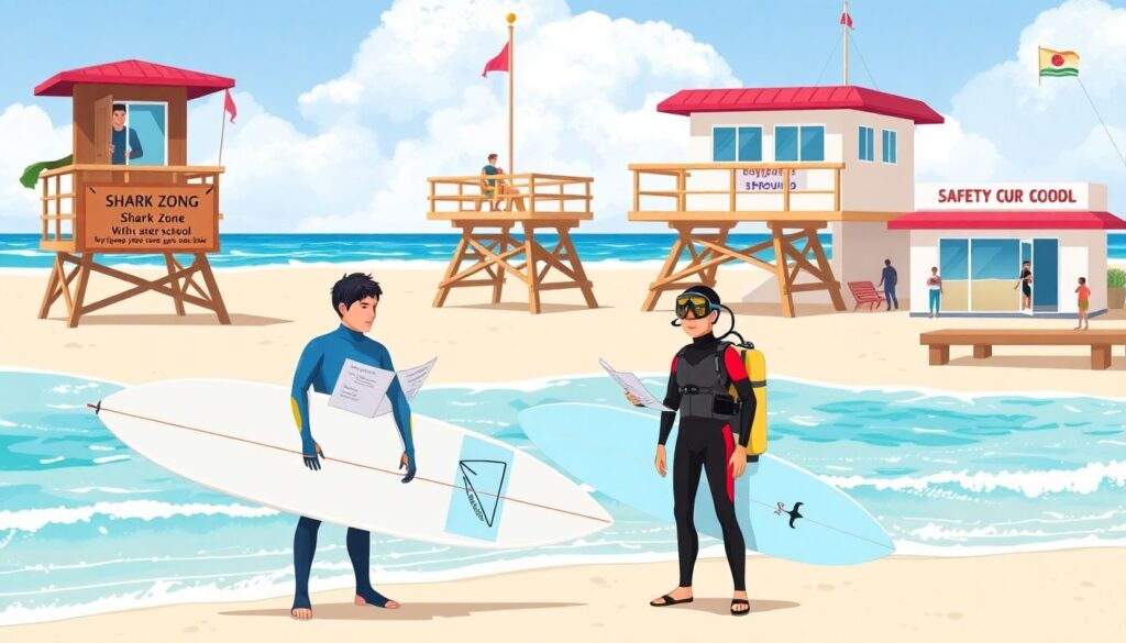 Страхование от нападения акул для серферов и дайверов. - иллюстрация
