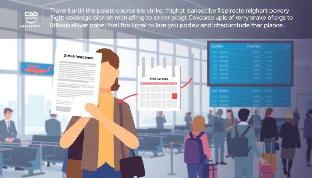 Страхование от отмены рейса при забастовке авиакомпании — как защитить поездку Страхование от отмены рейса из-за забастовки авиакомпании. - иллюстрация