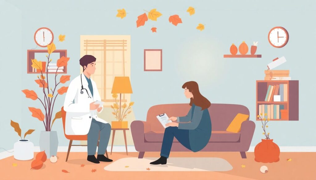 Страхование от осенней депрессии поможет сохранить здоровье и психоэмоциональный баланс Страхование от осенней депрессии. - иллюстрация